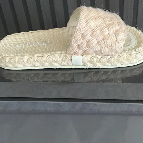Women's Cream Woven Slide Sandals